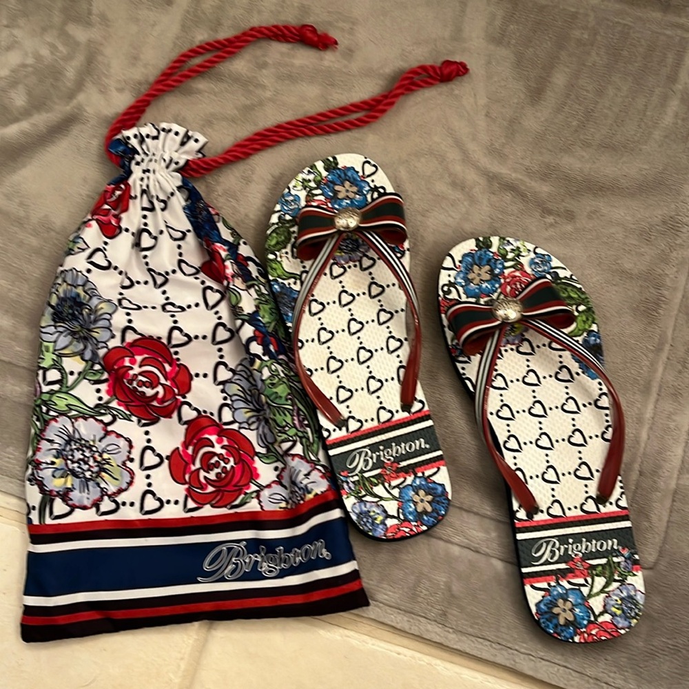Brighton Collectibles Flip-flops Size 9 Bows Red/White/Blue